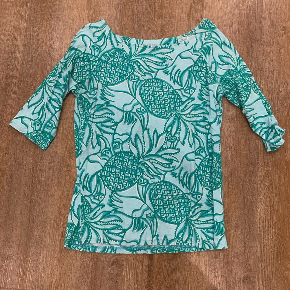 Lilly Pulitzer Teal Pineapple Print Blouse